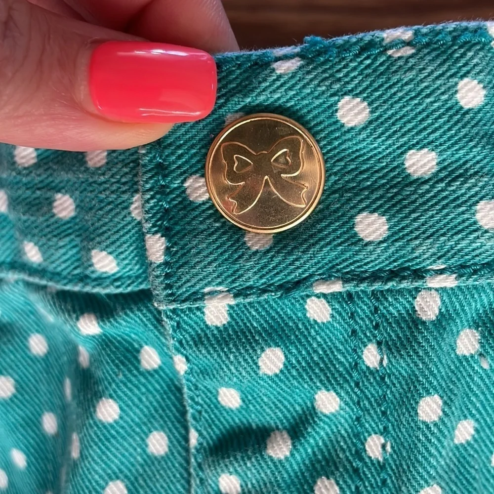GYMBOREE girls polka dot teal green white denim mini skirt adjustable waist sz 7